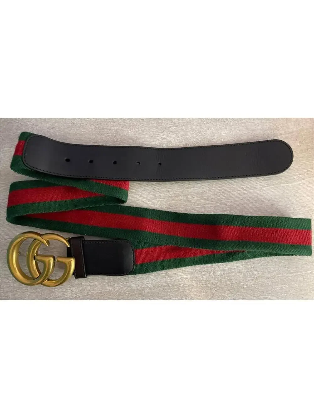 Gucci Green & Red Striped #409416 HE21T 105•42 #480199 Double G Web Belt! MZZ8